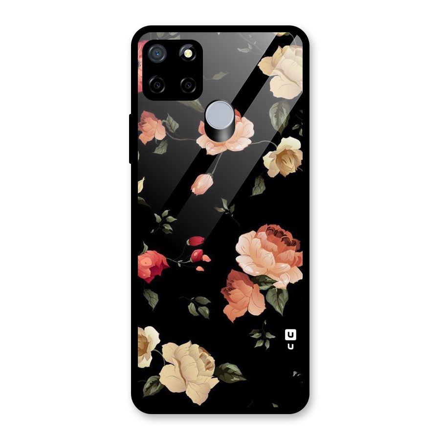 Black Artistic Floral Glass Back Case for Realme C12