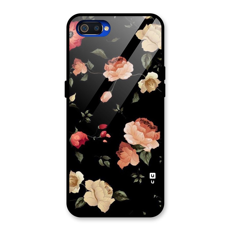 Black Artistic Floral Glass Back Case for Realme C2
