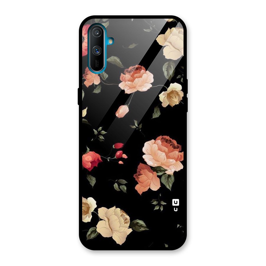 Black Artistic Floral Glass Back Case for Realme C3