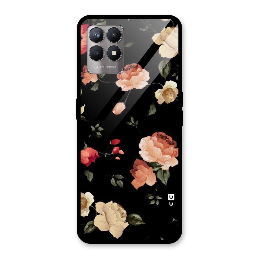 Black Artistic Floral Glass Back Case for Realme Narzo 50