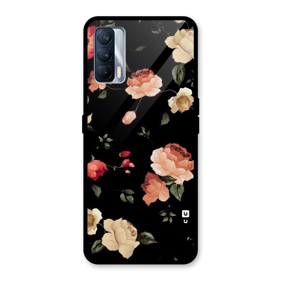 Black Artistic Floral Glass Back Case for Realme X7