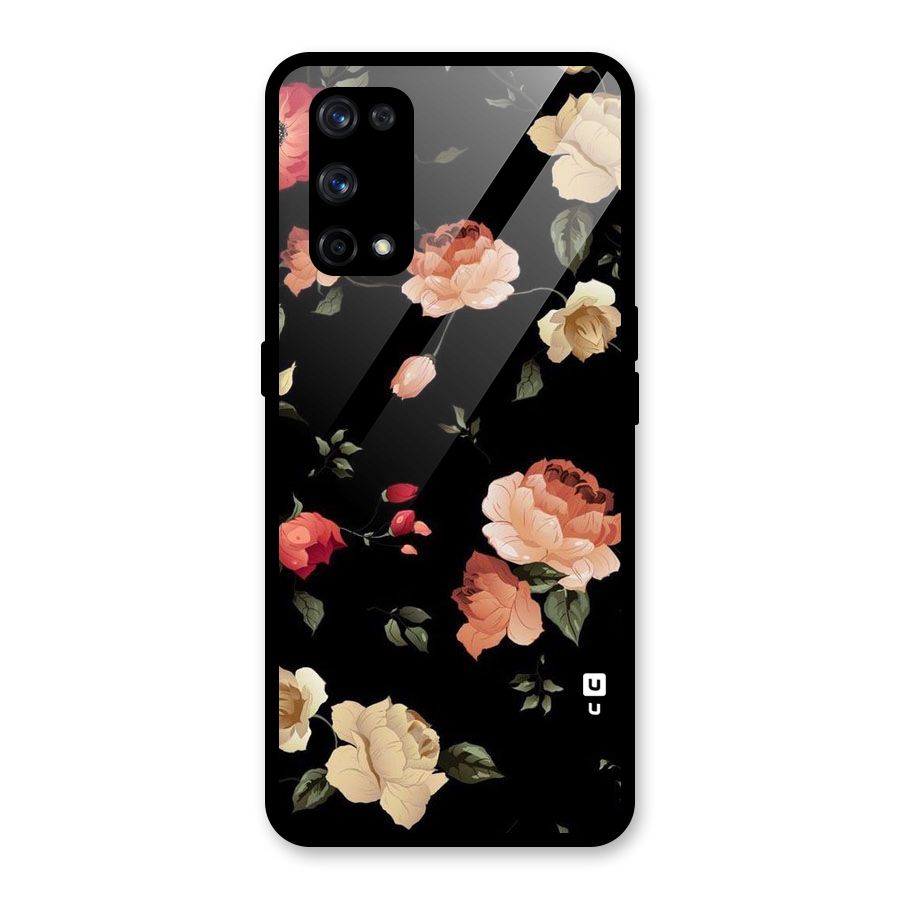 Black Artistic Floral Glass Back Case for Realme X7 Pro