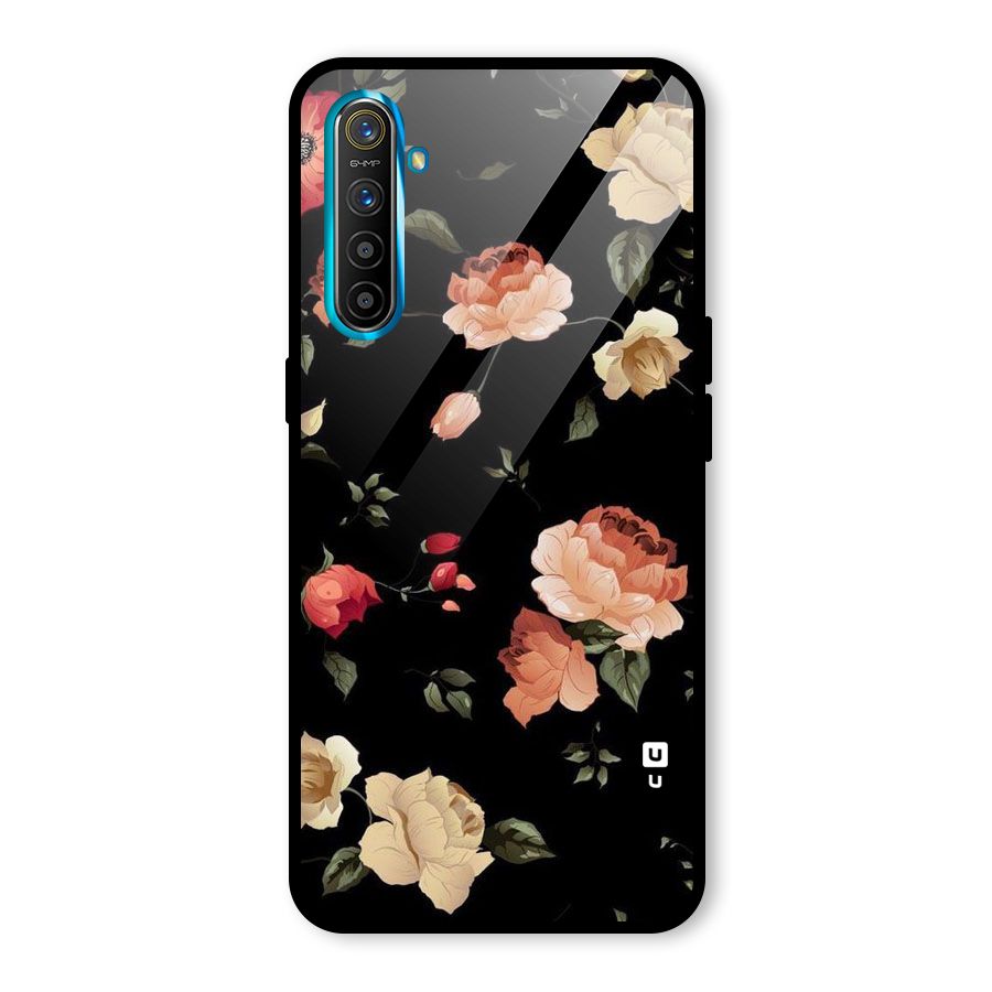 Black Artistic Floral Glass Back Case for Realme XT