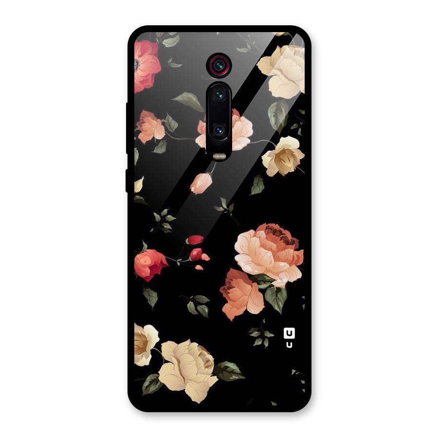 Black Artistic Floral Glass Back Case for Redmi K20