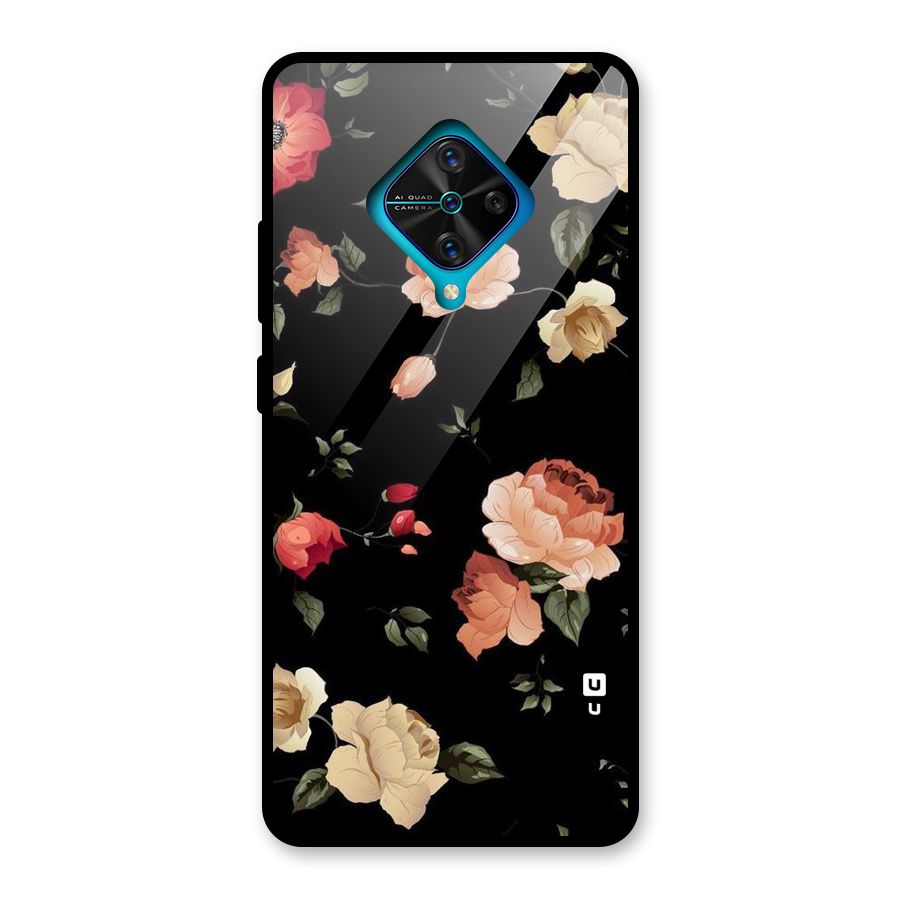 Black Artistic Floral Glass Back Case for Vivo S1 Pro