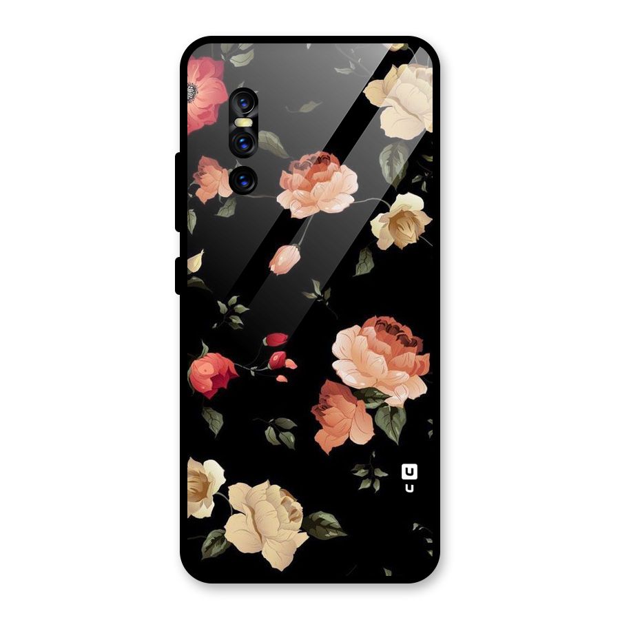Black Artistic Floral Glass Back Case for Vivo V15 Pro