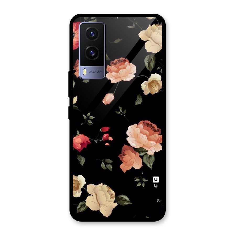 Black Artistic Floral Glass Back Case for Vivo V21e 5G