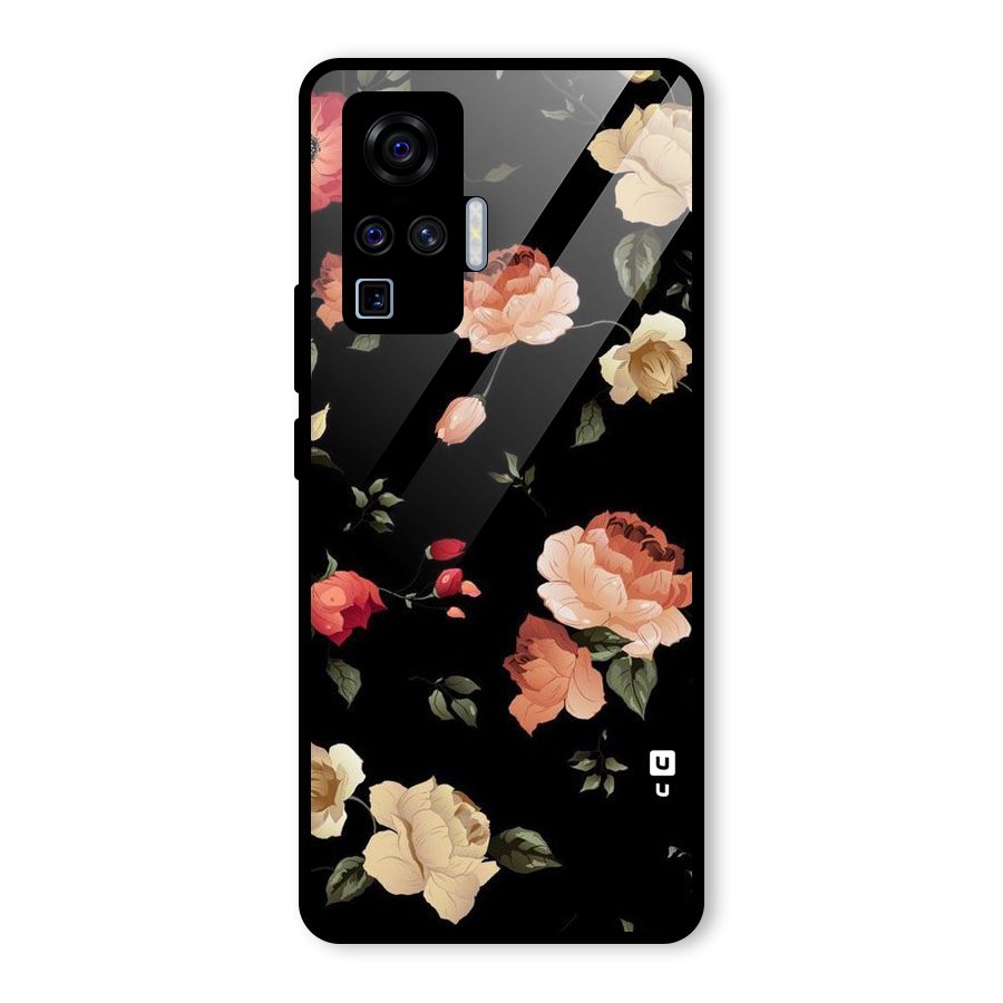 Black Artistic Floral Glass Back Case for Vivo X50 Pro
