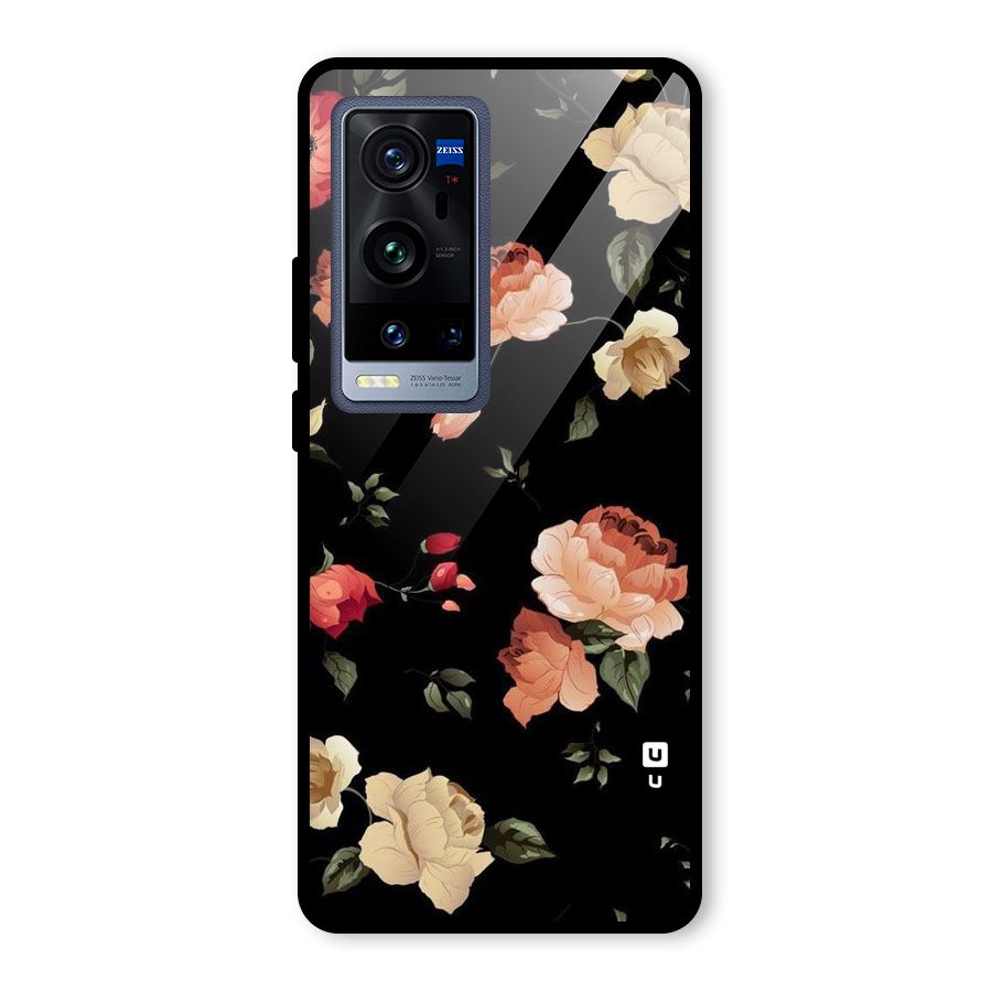 Black Artistic Floral Glass Back Case for Vivo X60 Pro Plus