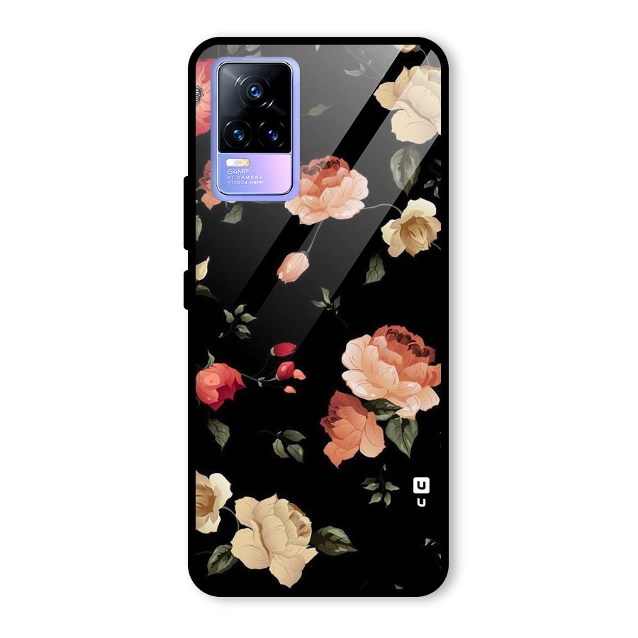Black Artistic Floral Glass Back Case for Vivo Y73