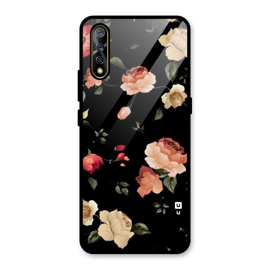 Black Artistic Floral Glass Back Case for Vivo Z1x