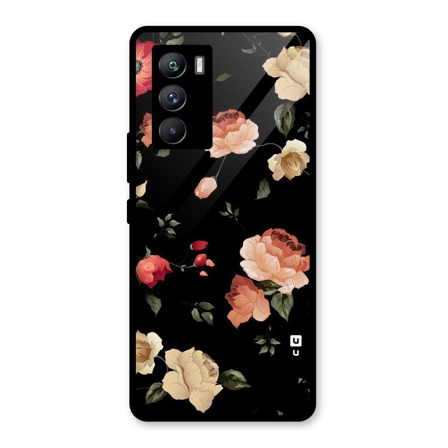 Black Artistic Floral Glass Back Case for Vivo iQOO 9 SE