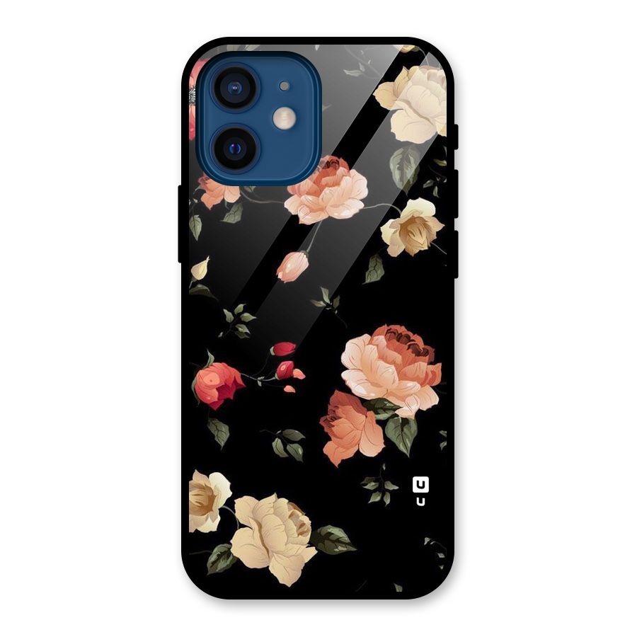 Black Artistic Floral Glass Back Case for iPhone 12 Mini