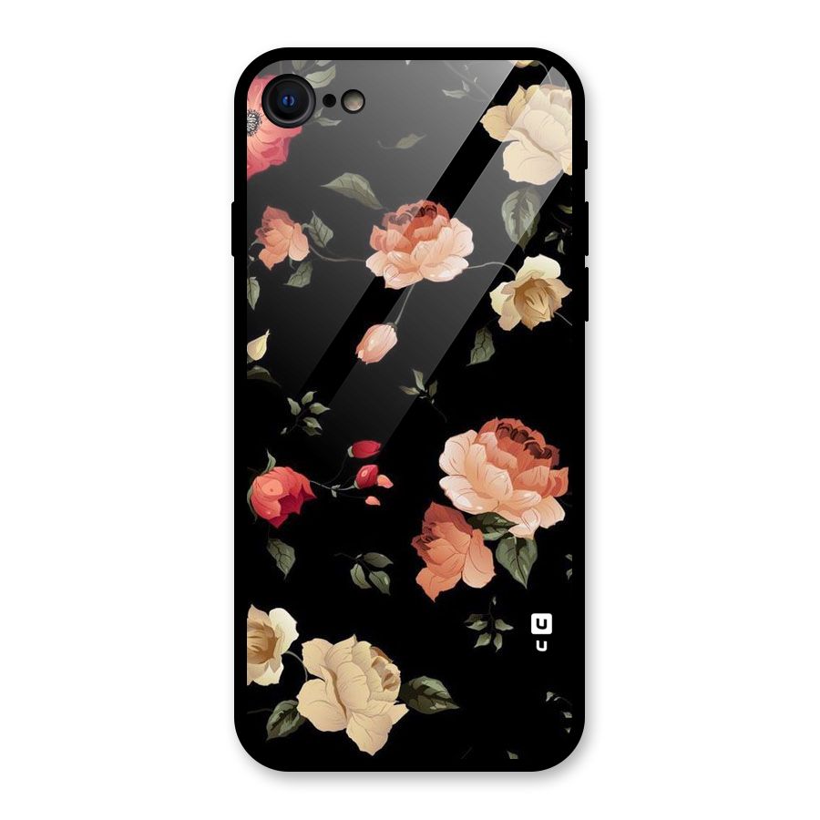 Black Artistic Floral Glass Back Case for iPhone SE 2022
