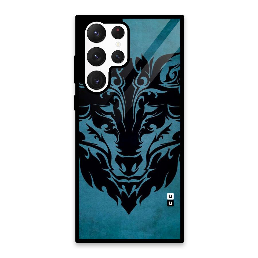 Black Artistic Wolf Glass Back Case for Galaxy S22 Ultra 5G