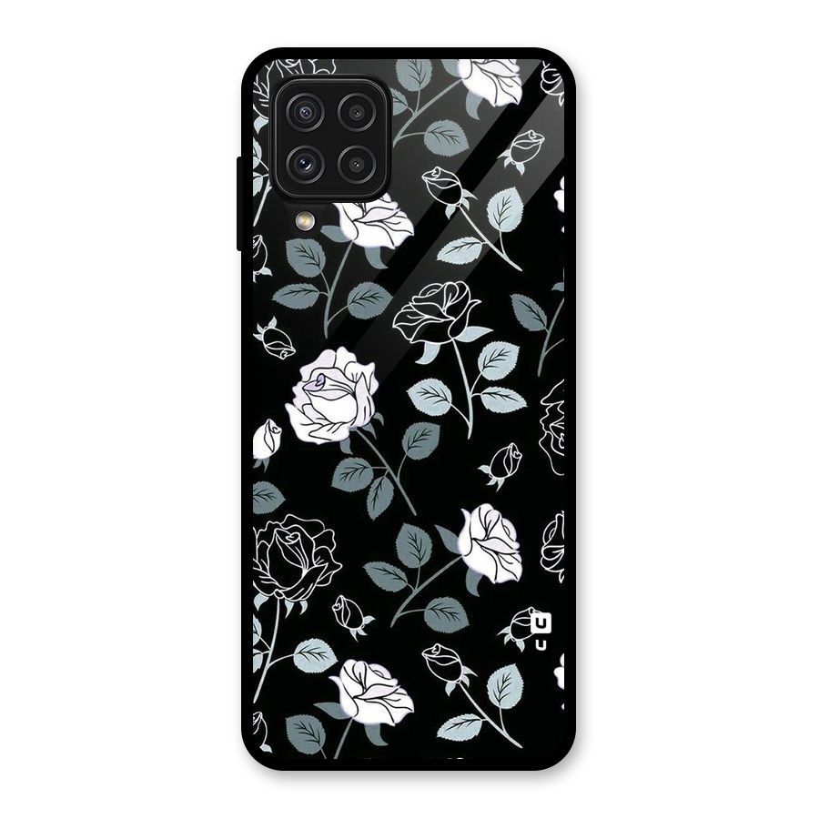 Black Artsy Bloom Glass Back Case for Galaxy A22 4G