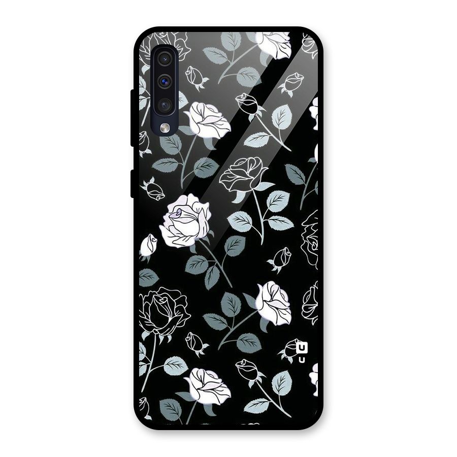 Black Artsy Bloom Glass Back Case for Galaxy A50