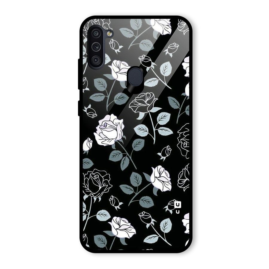 Black Artsy Bloom Glass Back Case for Galaxy M11