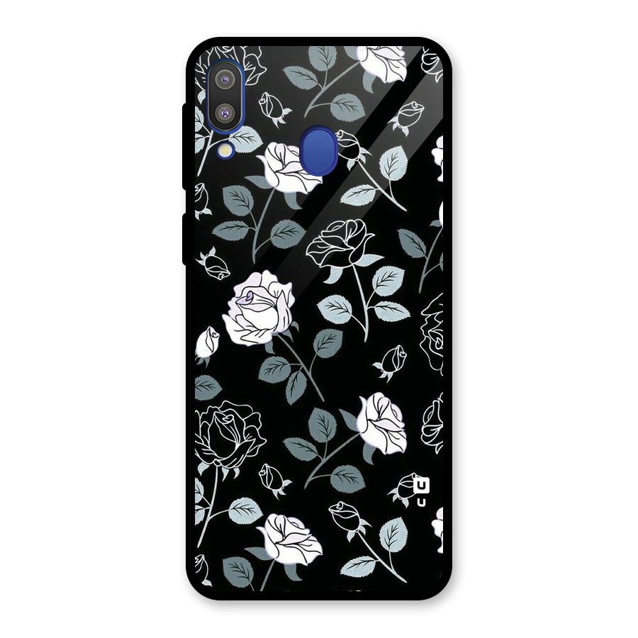 Black Artsy Bloom Glass Back Case for Galaxy M20