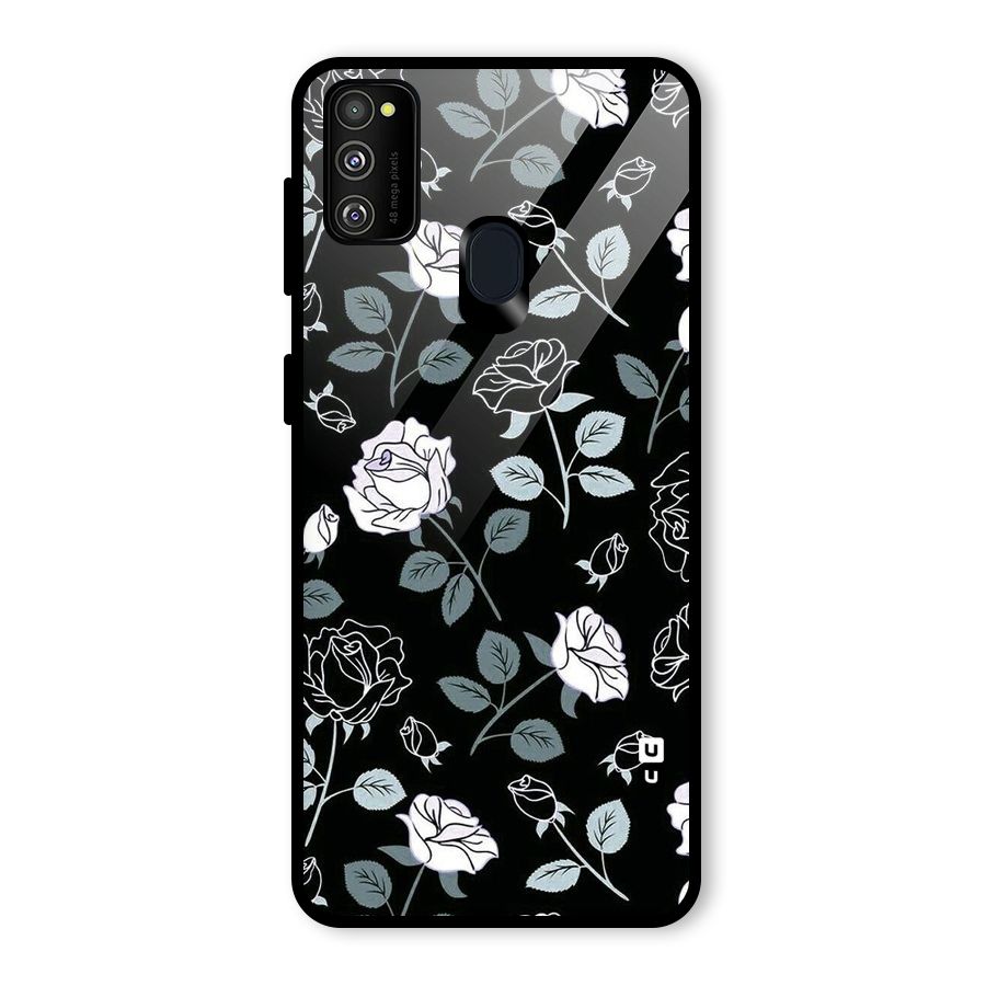 Black Artsy Bloom Glass Back Case for Galaxy M21