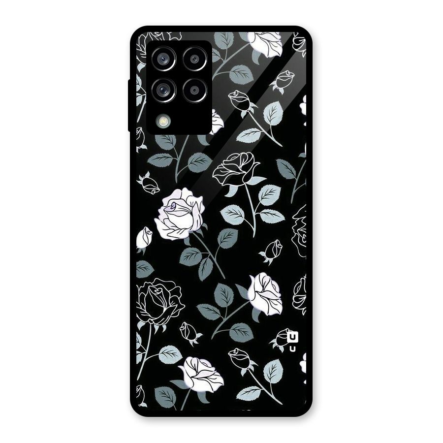 Black Artsy Bloom Glass Back Case for Galaxy M53 5G