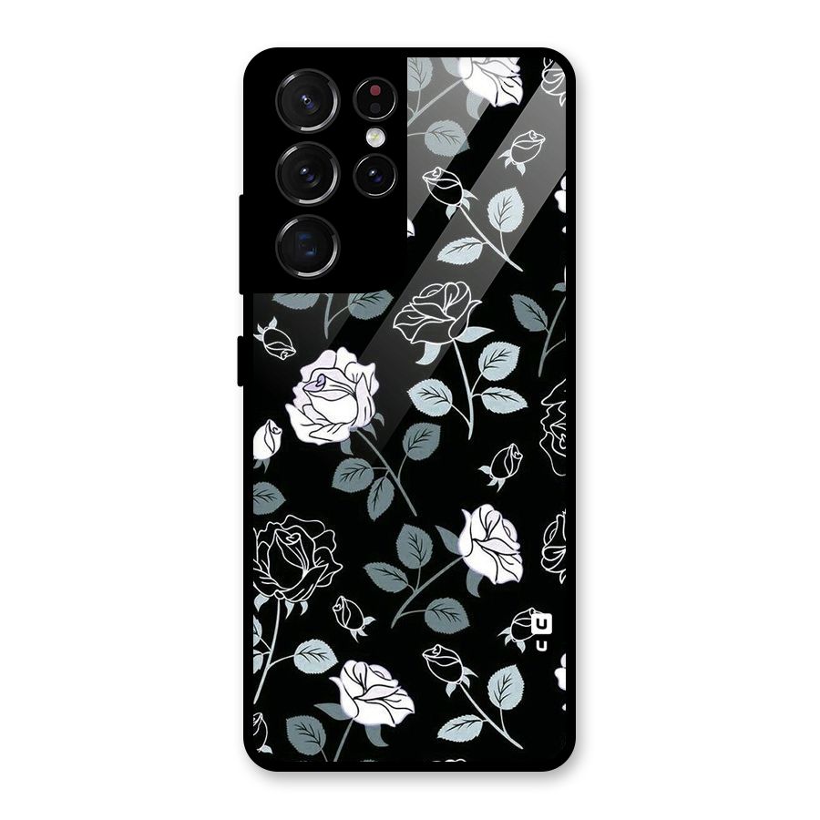 Black Artsy Bloom Glass Back Case for Galaxy S21 Ultra 5G