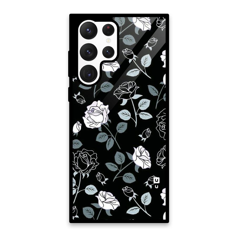 Black Artsy Bloom Glass Back Case for Galaxy S22 Ultra 5G