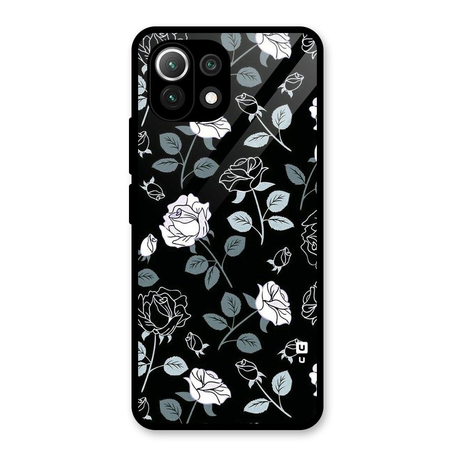 Black Artsy Bloom Glass Back Case for Mi 11 Lite NE 5G