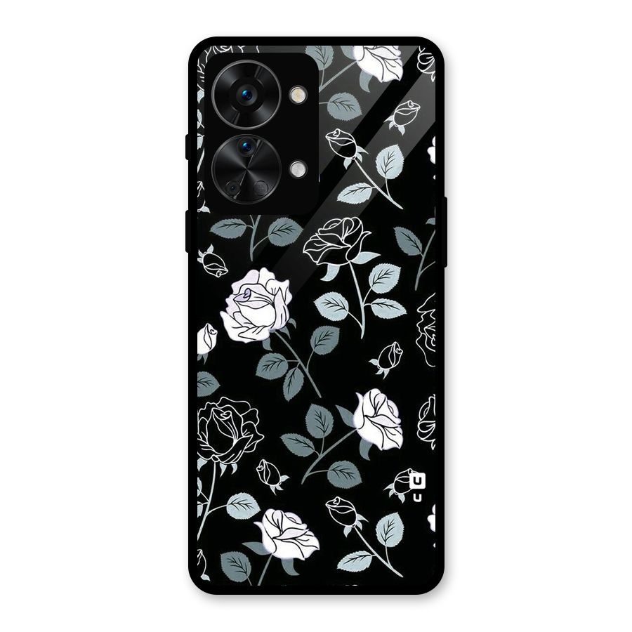 Black Artsy Bloom Glass Back Case for OnePlus Nord 2T