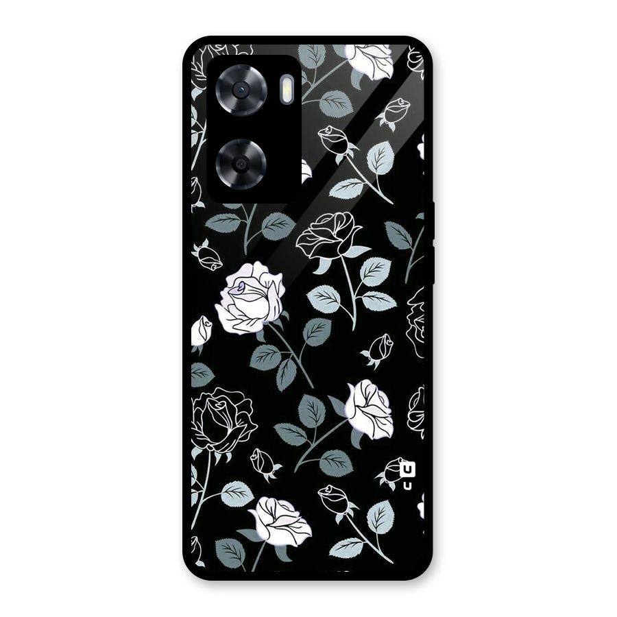 Black Artsy Bloom Glass Back Case for Oppo A57 2022