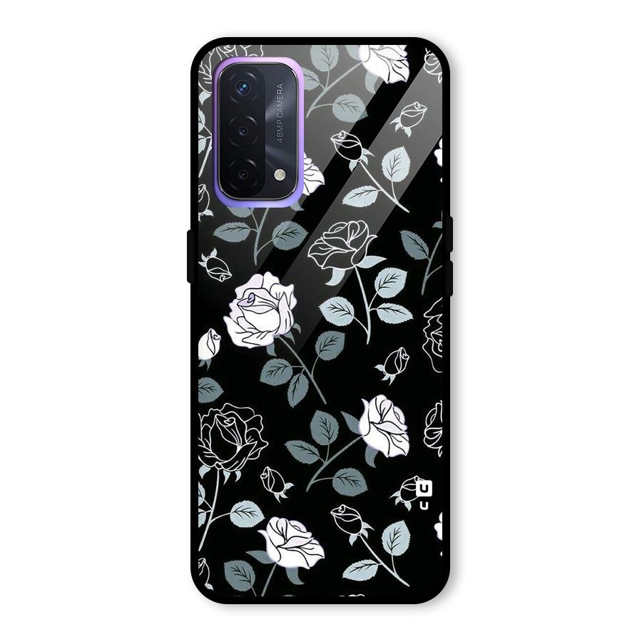 Black Artsy Bloom Glass Back Case for Oppo A74 5G