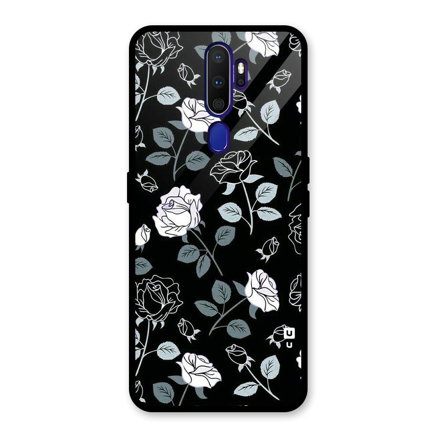 Black Artsy Bloom Glass Back Case for Oppo A9 (2020)