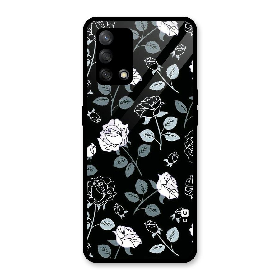 Black Artsy Bloom Glass Back Case for Oppo F19