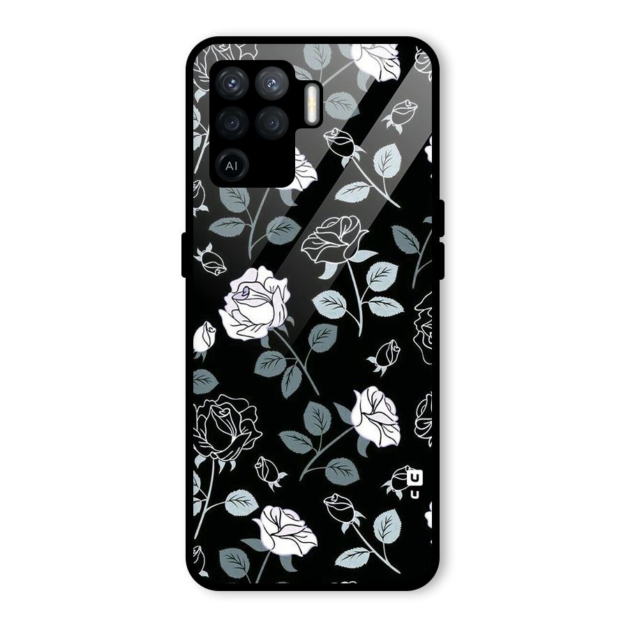 Black Artsy Bloom Glass Back Case for Oppo F19 Pro