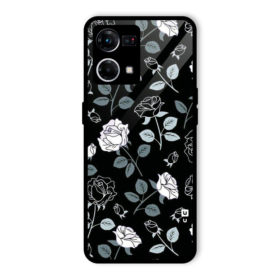 Black Artsy Bloom Glass Back Case for Oppo F21 Pro 4G