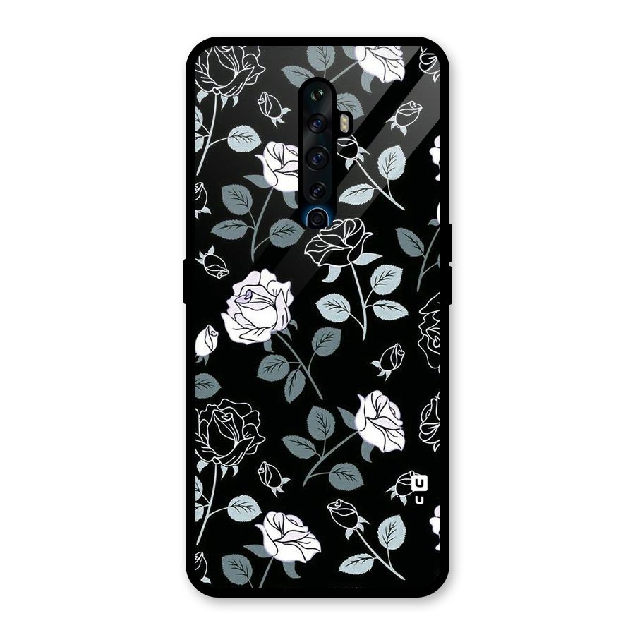 Black Artsy Bloom Glass Back Case for Oppo Reno2 F