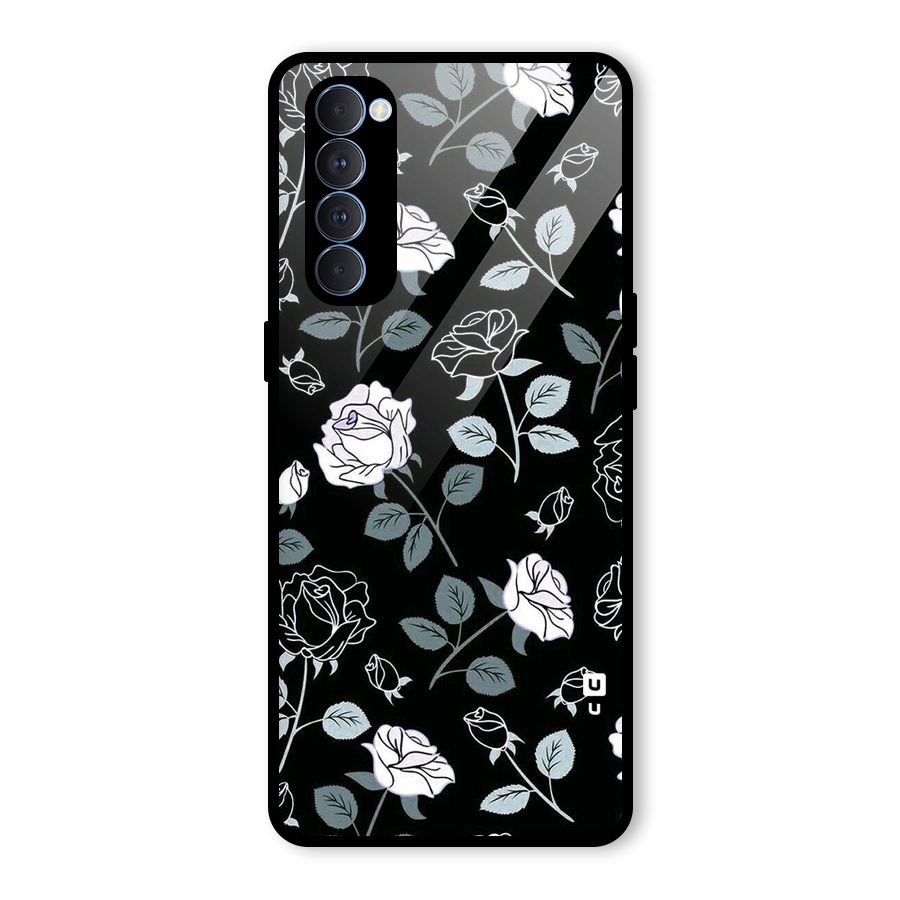 Black Artsy Bloom Glass Back Case for Oppo Reno4 Pro
