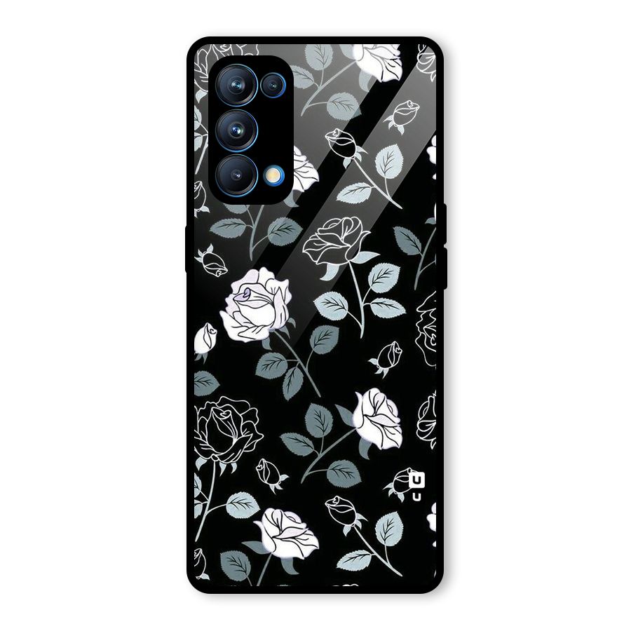 Black Artsy Bloom Glass Back Case for Oppo Reno5 Pro 5G