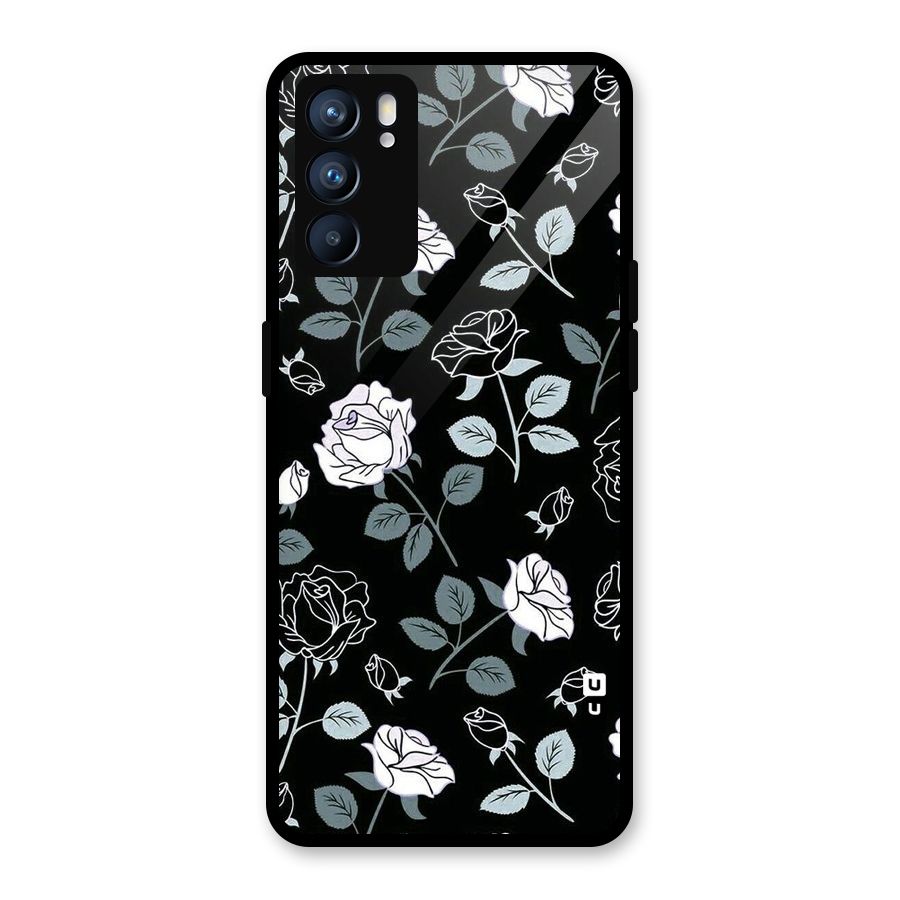 Black Artsy Bloom Glass Back Case for Oppo Reno6 5G