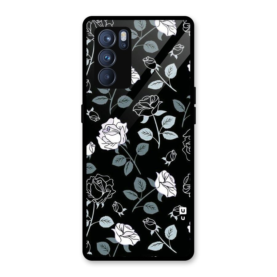 Black Artsy Bloom Glass Back Case for Oppo Reno6 Pro 5G