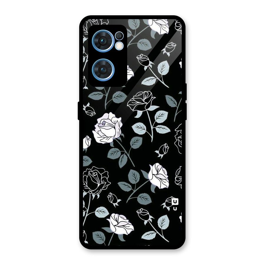 Black Artsy Bloom Glass Back Case for Oppo Reno7 5G