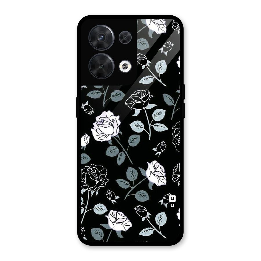 Black Artsy Bloom Glass Back Case for Oppo Reno8 5G