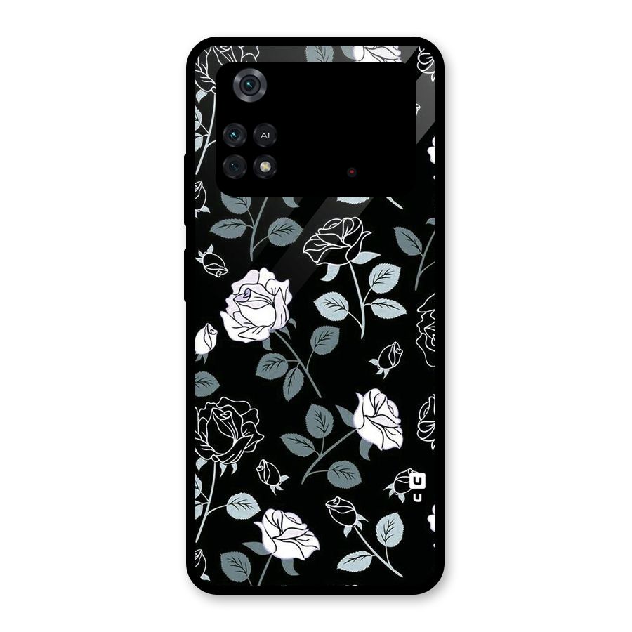Black Artsy Bloom Glass Back Case for Poco M4 Pro 4G