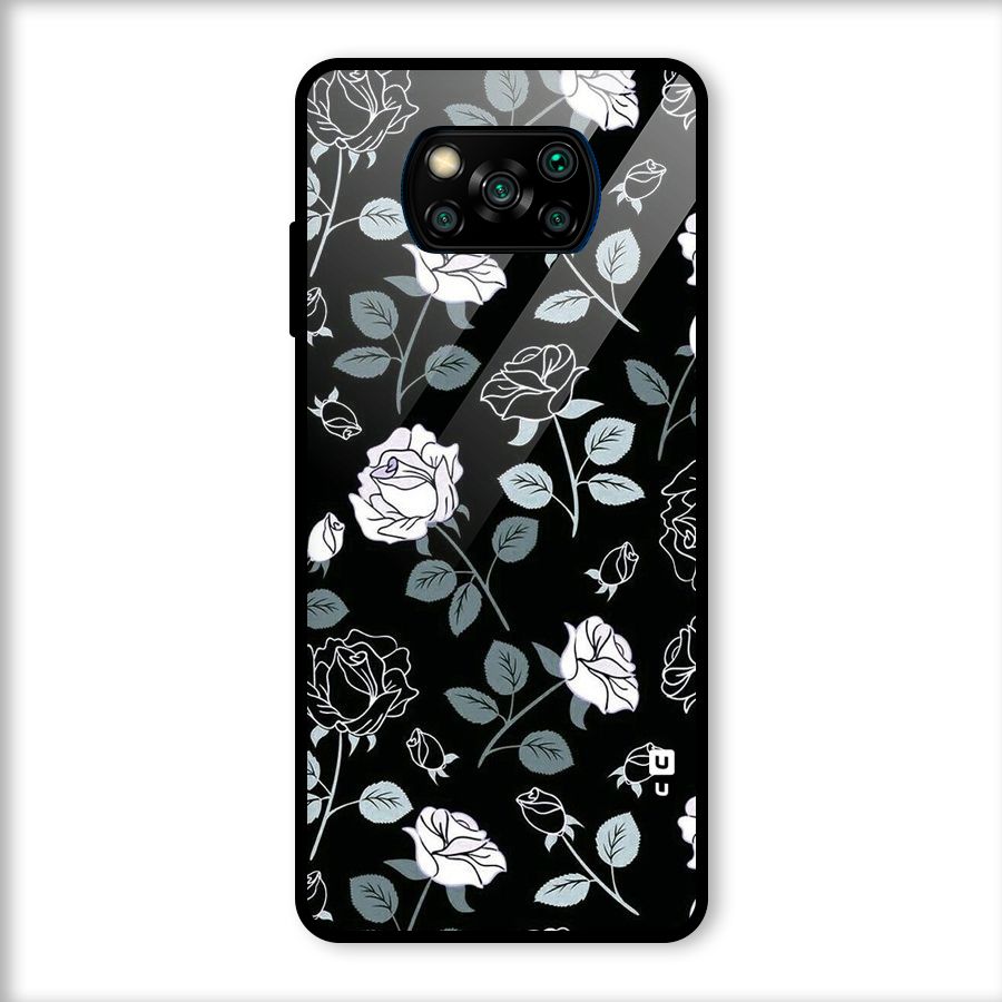 Black Artsy Bloom Glass Back Case for Poco X3