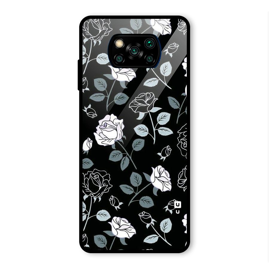 Black Artsy Bloom Glass Back Case for Poco X3 Pro