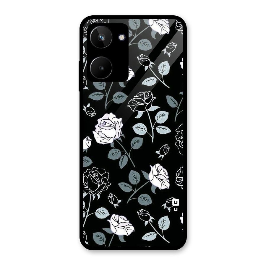 Black Artsy Bloom Glass Back Case for Realme 10