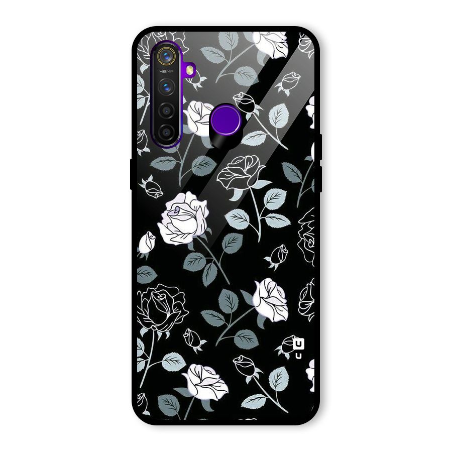Black Artsy Bloom Glass Back Case for Realme 5 Pro