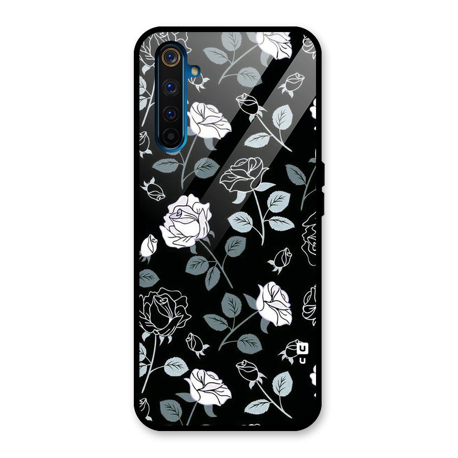 Black Artsy Bloom Glass Back Case for Realme 6 Pro