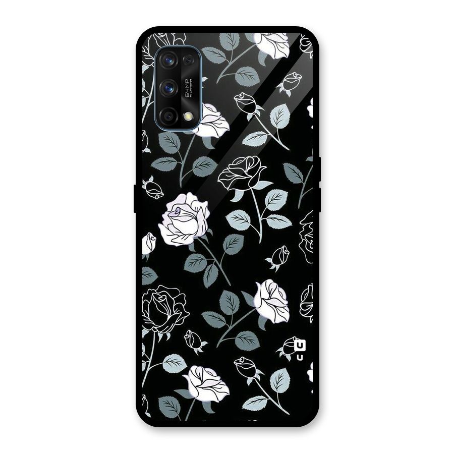 Black Artsy Bloom Glass Back Case for Realme 7 Pro