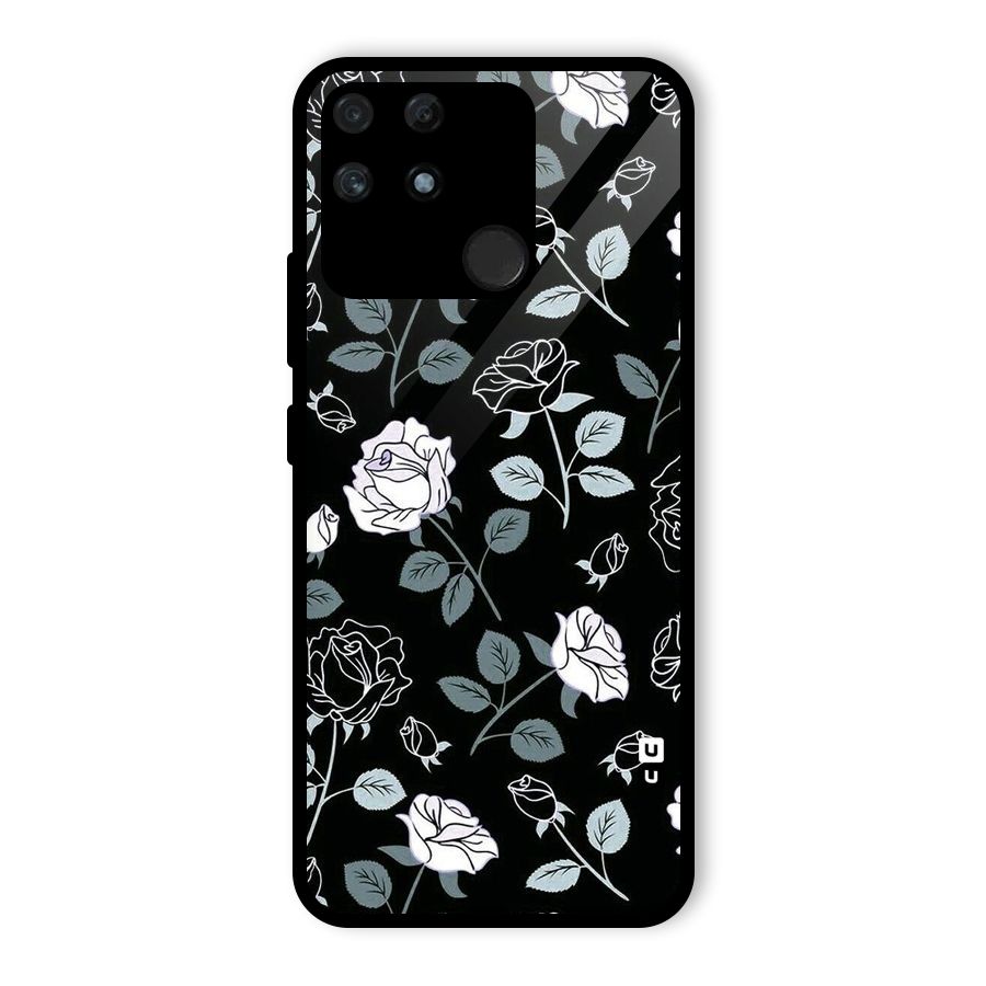Black Artsy Bloom Glass Back Case for Realme Narzo 50A
